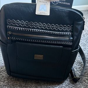 White Mountain Black Faux Leather Embroidered Backpack